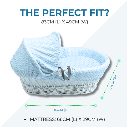 Blue Waffle Grey Wicker Baby Moses Basket With Stand