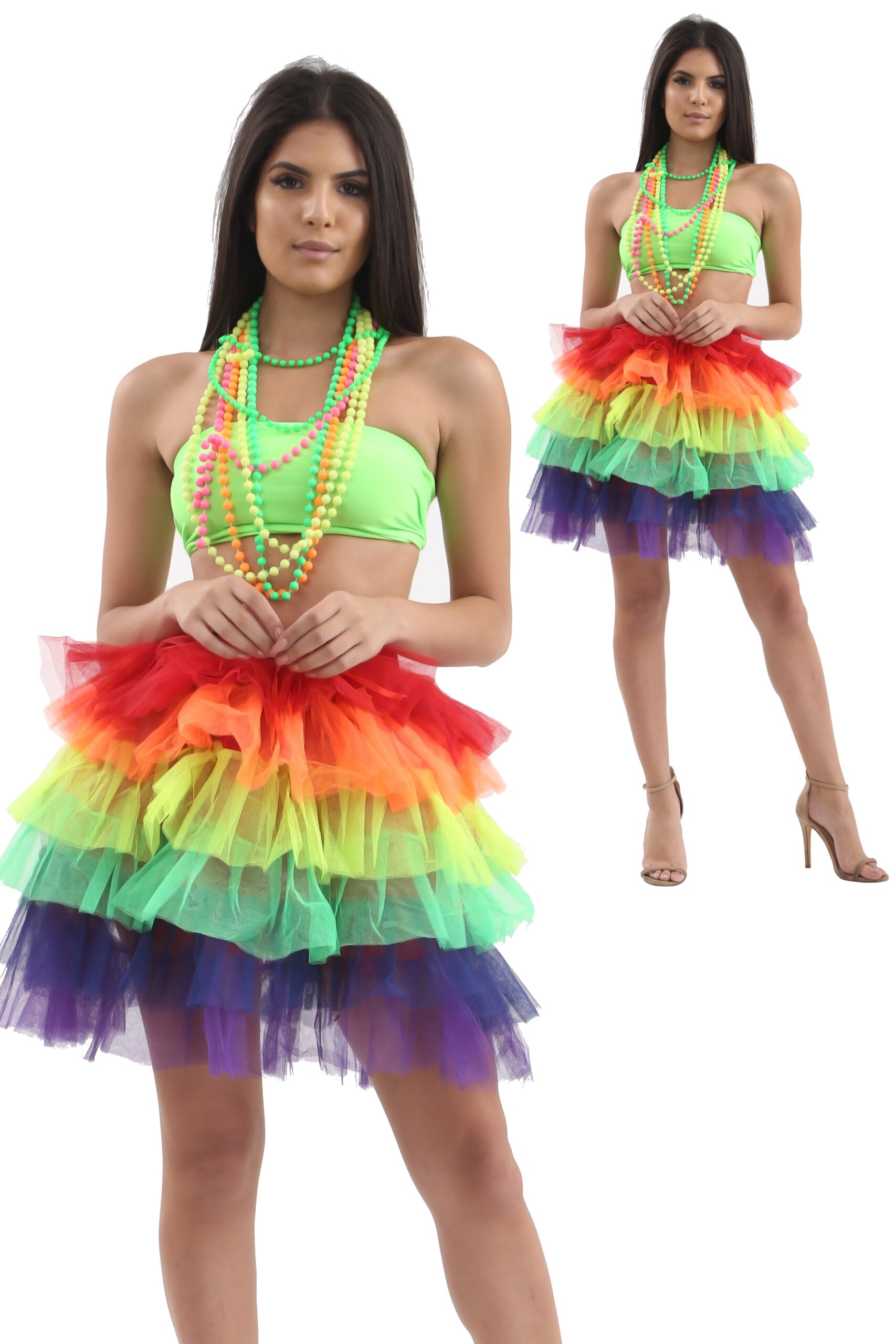 Wickedfun Women 6 Layers Rainbow Ladies Tutu Skirt with Ribbon-0